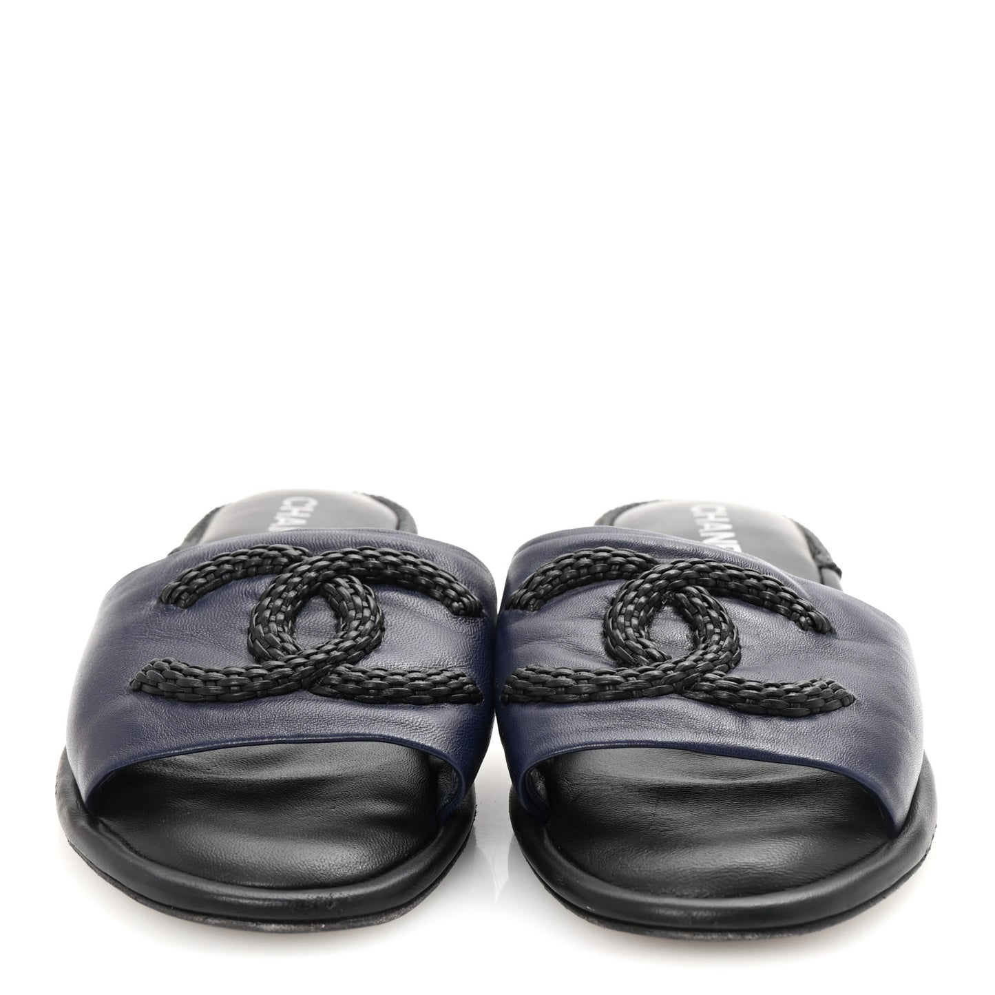 Lambskin CC Braided Mules 40 Navy Blue Black