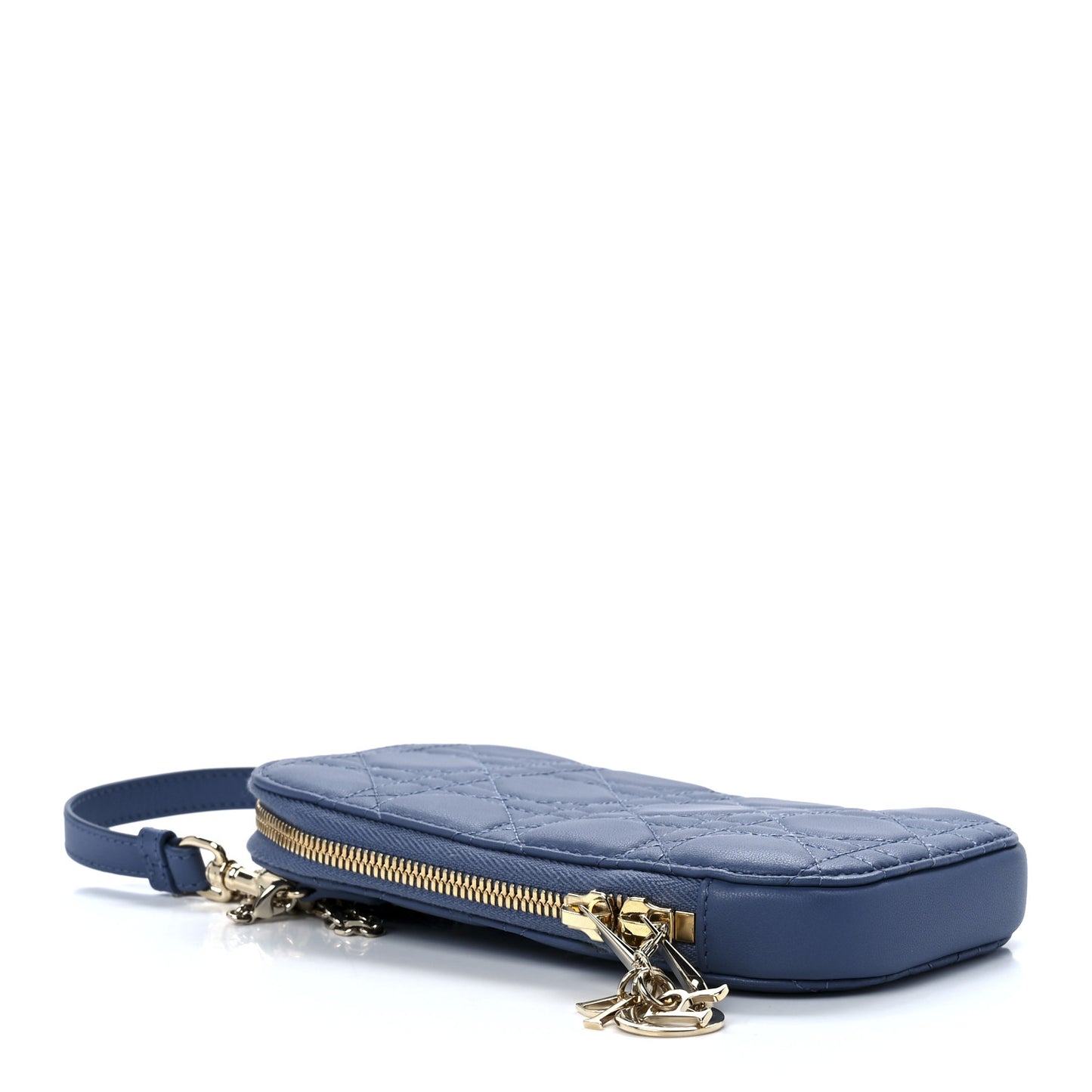 Lambskin Cannage Lady Dior Phone Holder Denim Blue