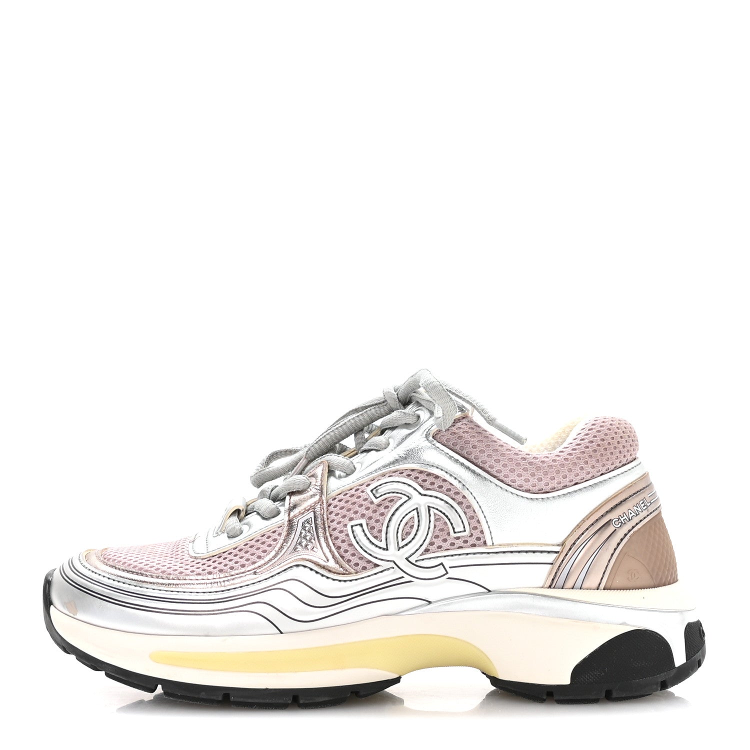 Chanel Fabric Laminated Calfskin Stretch CC Womens Sneakers 37
