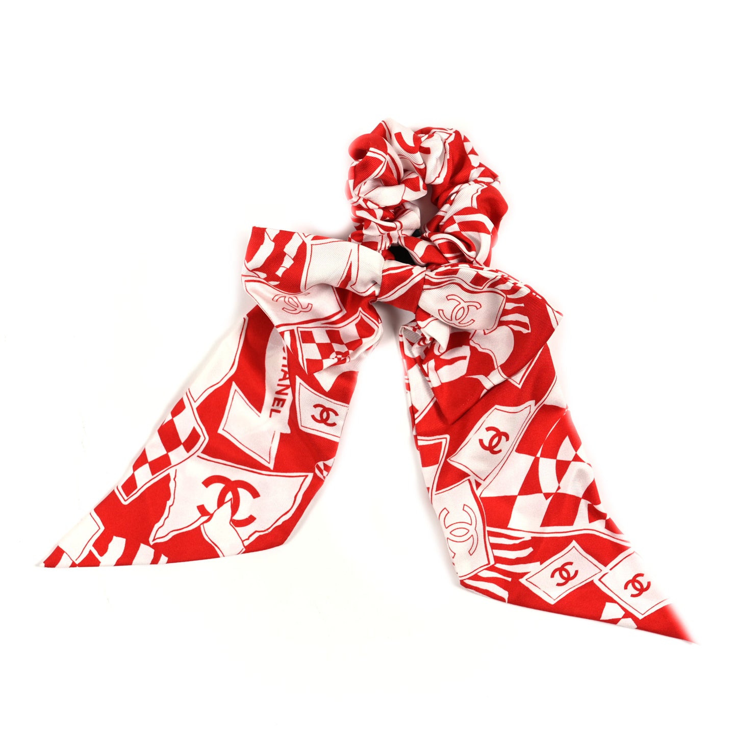 Silk Twill CC Scarf Hair Tie Red White