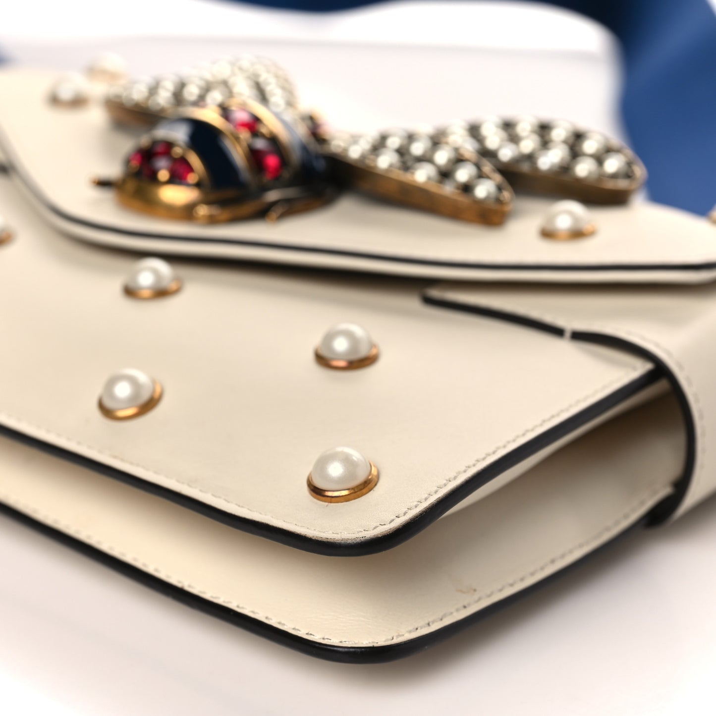 Nappa Pearl Studded Mini Queen Margaret Broadway Shoulder Bag Mystic White
