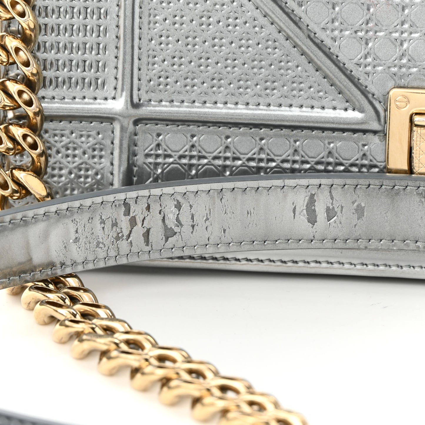 Metallic Patent Micro-Cannage Small Diorama Flap Bag Silver