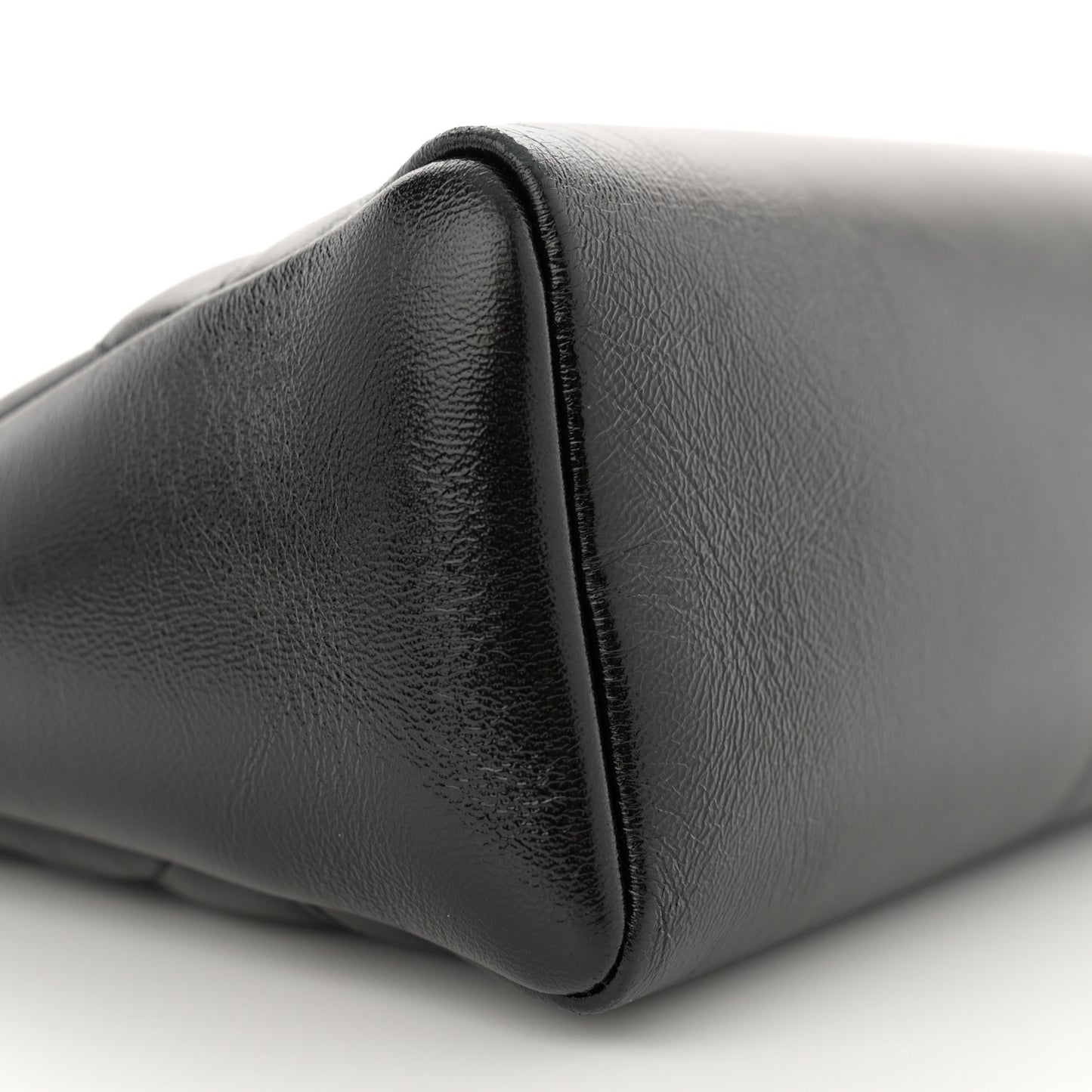 Shiny Crumpled Calfskin Quilted Small 31 Shopping Bag Black