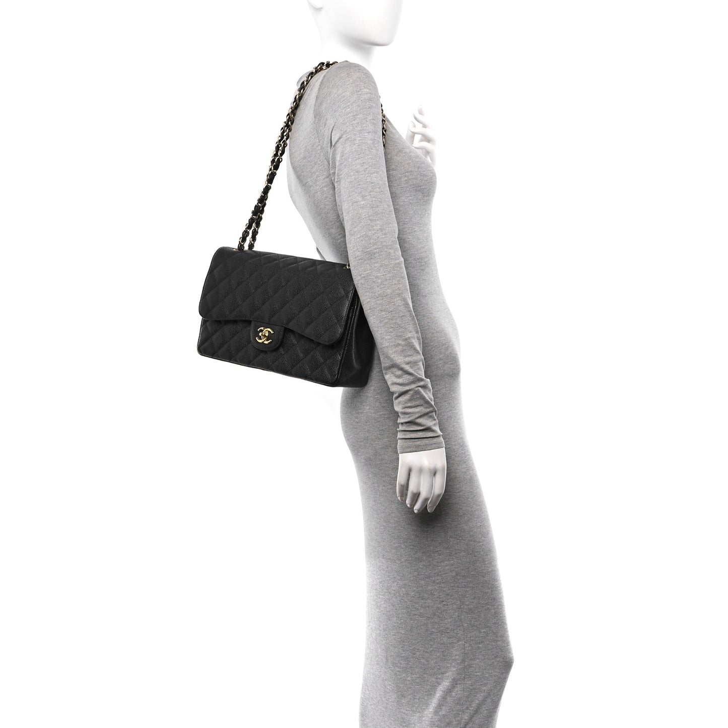 Caviar Quilted Jumbo Double Flap Black