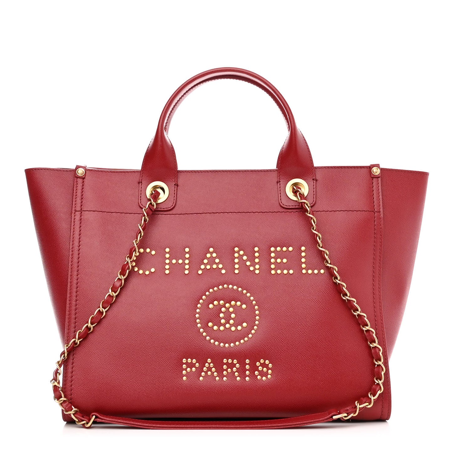 Caviar Small Studded Deauville Tote Red