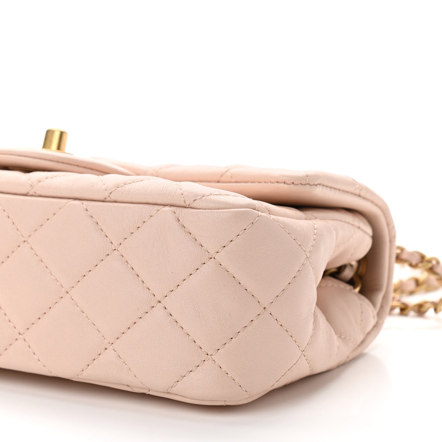 Lambskin Quilted Mini Rectangular Pearl Crush Flap Light Beige