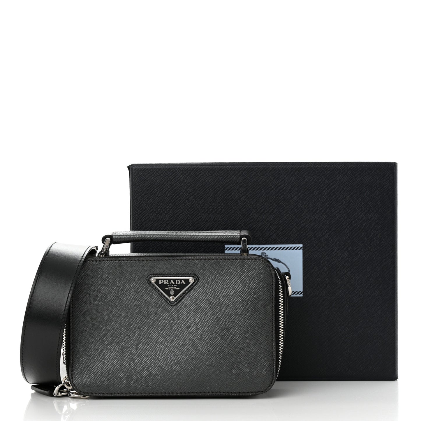 Saffiano Travel Small Brique Top Handle Crossbody Bag Anthracite Gray