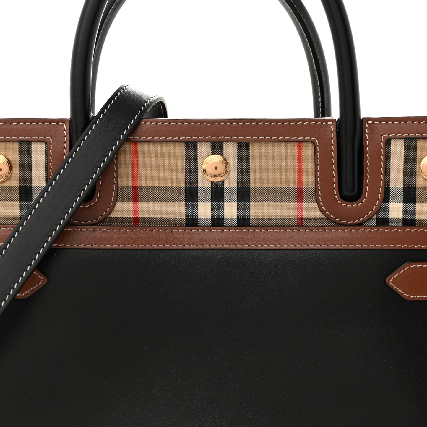 Calfskin Vintage Check Small Two Handle Title Bag Black