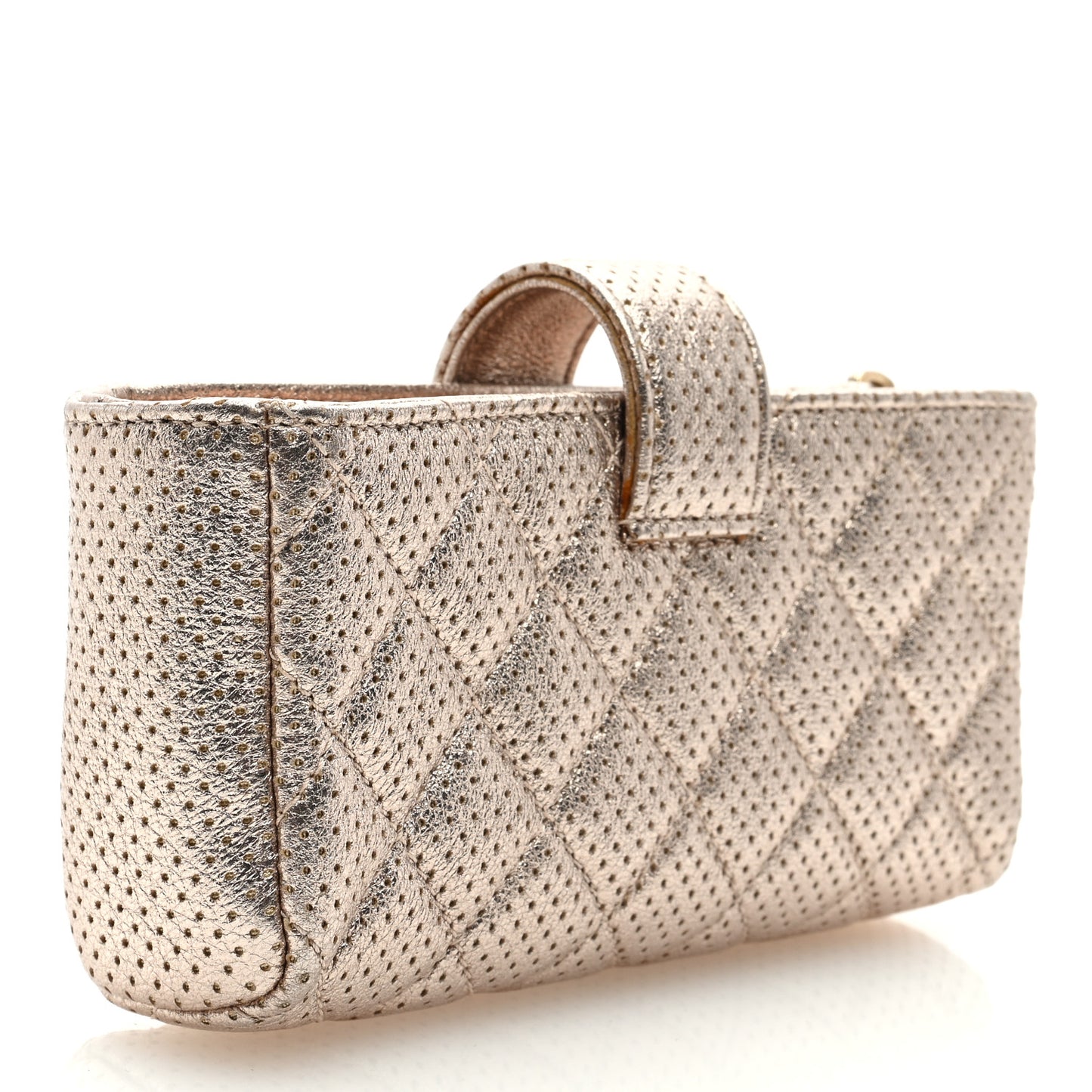Perforated Lambskin Quilted Mini Phone Holder Clutch Gold