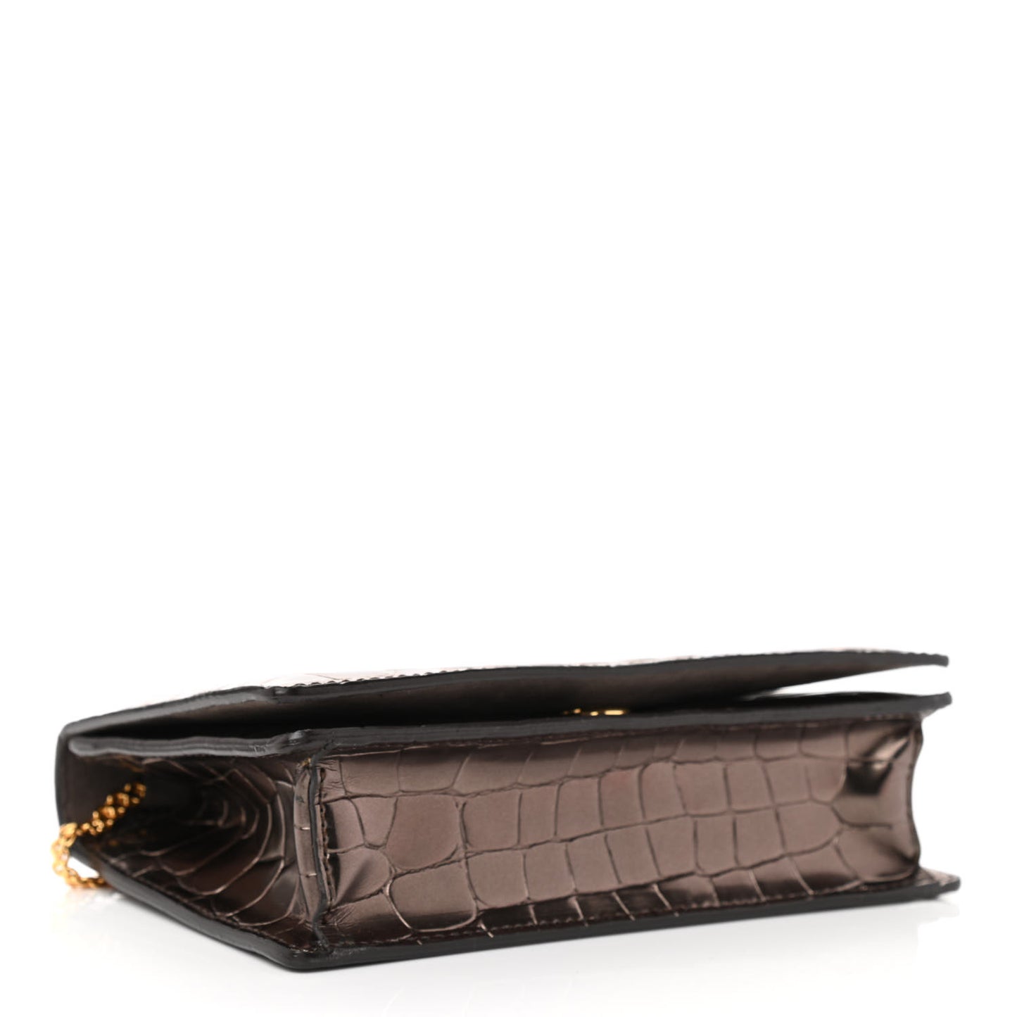 Metallic Embossed Crocodile Effect Crossbody Clutch Bronze