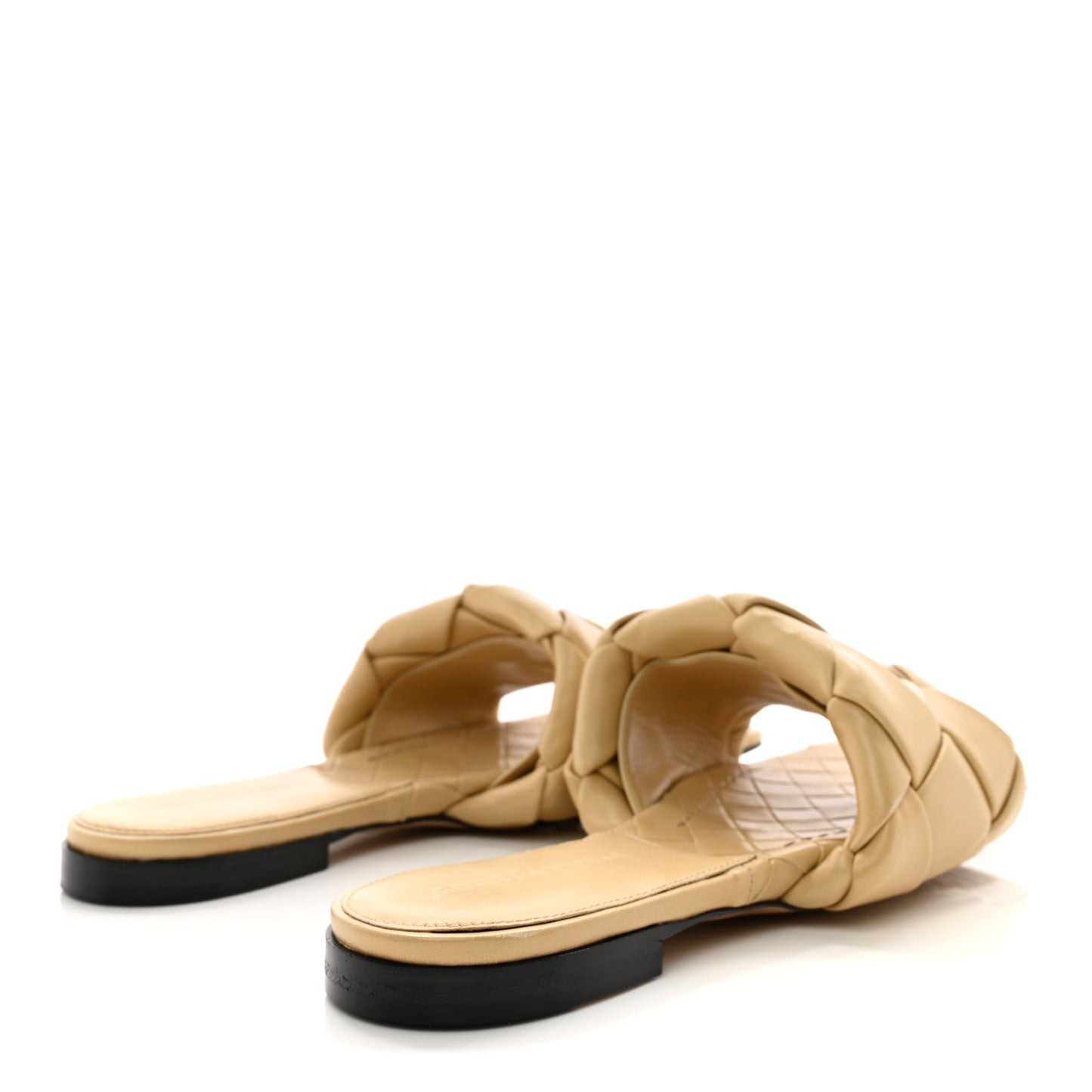 BOTTEGA VENETA Nappa Maxi Intrecciato Lido Flat Sandals 37.5 Cane Sugar