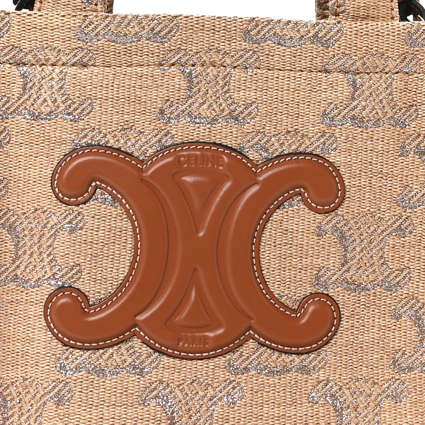 Raffia Effect Calfskin Triomphe Jacquard Small Cabas Thais Natural Silver