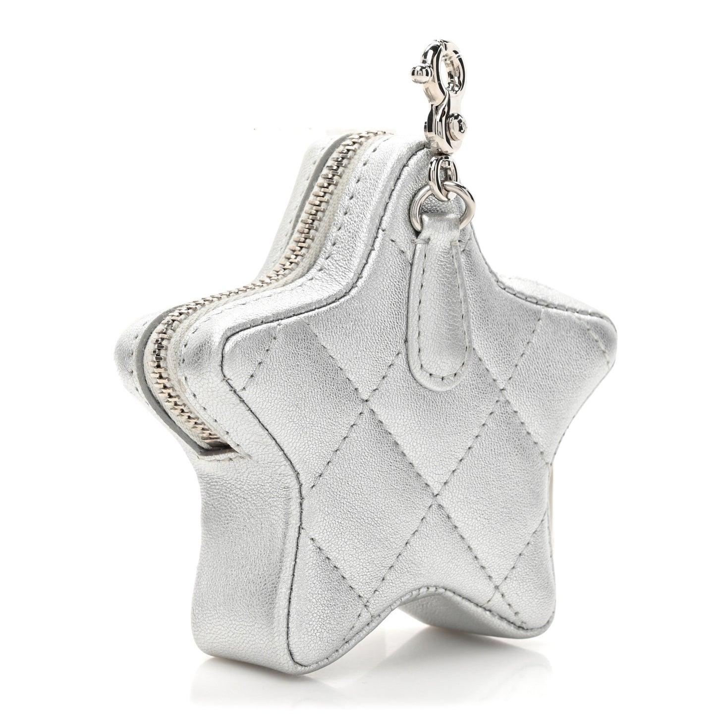 Metallic Lambskin Walk Of Fame Star Clip On Coin Purse Silver