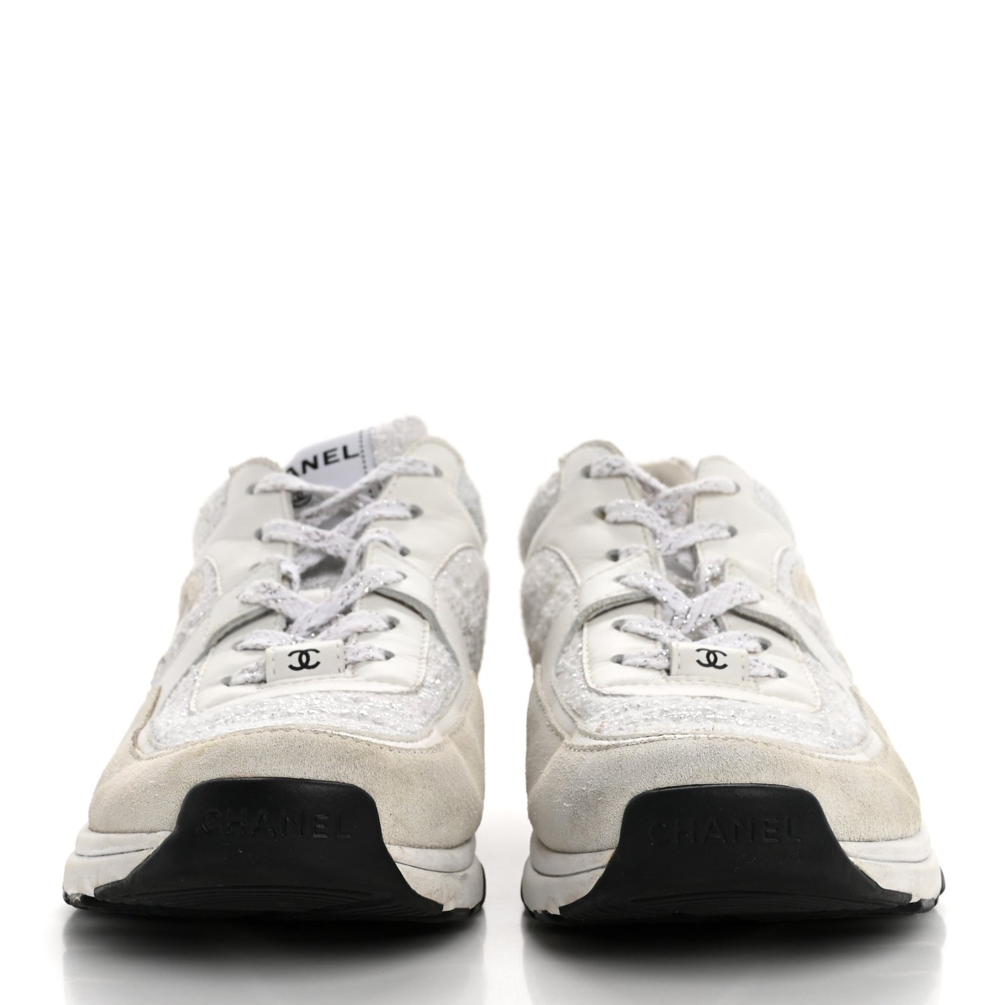Painted Iridescent Cotton Tweed Suede Calfskin Womens CC Sneakers 39.5 White Silver Multicolor