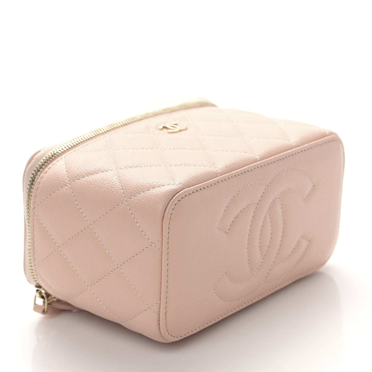 Caviar Quilted Small Vanity Case With Chain Light Beige