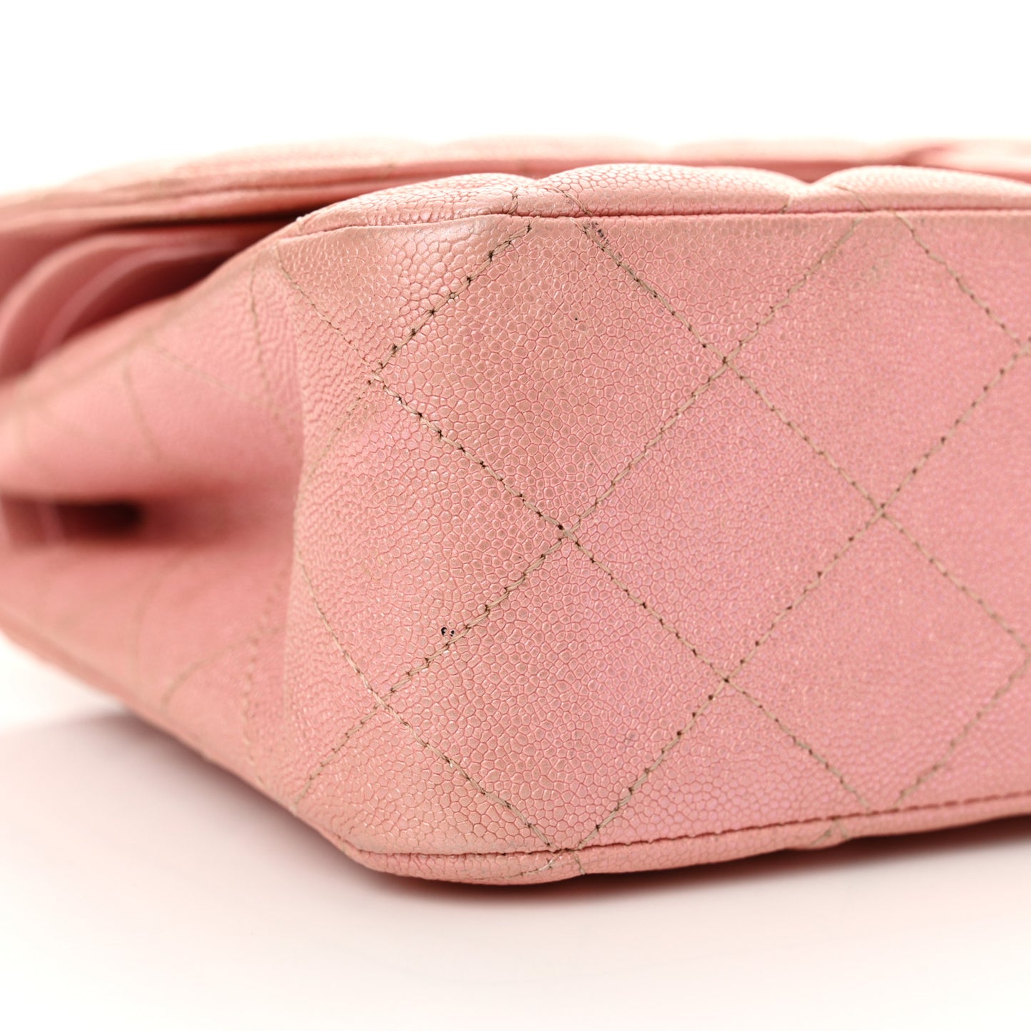 Iridescent Caviar Quilted Medium Double Flap Rose Pink