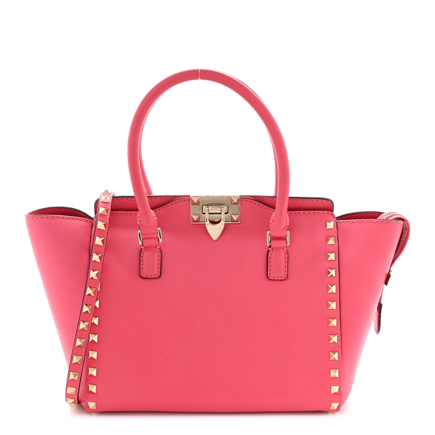 Vitello Small Rockstud Double Handle Tote Raspberry