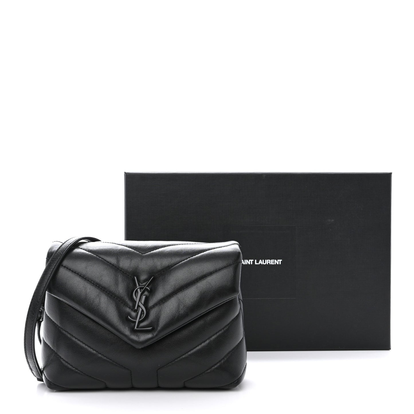 Calfskin Y Quilted Monogram Monochrome Toy Loulou Crossbody Bag Black