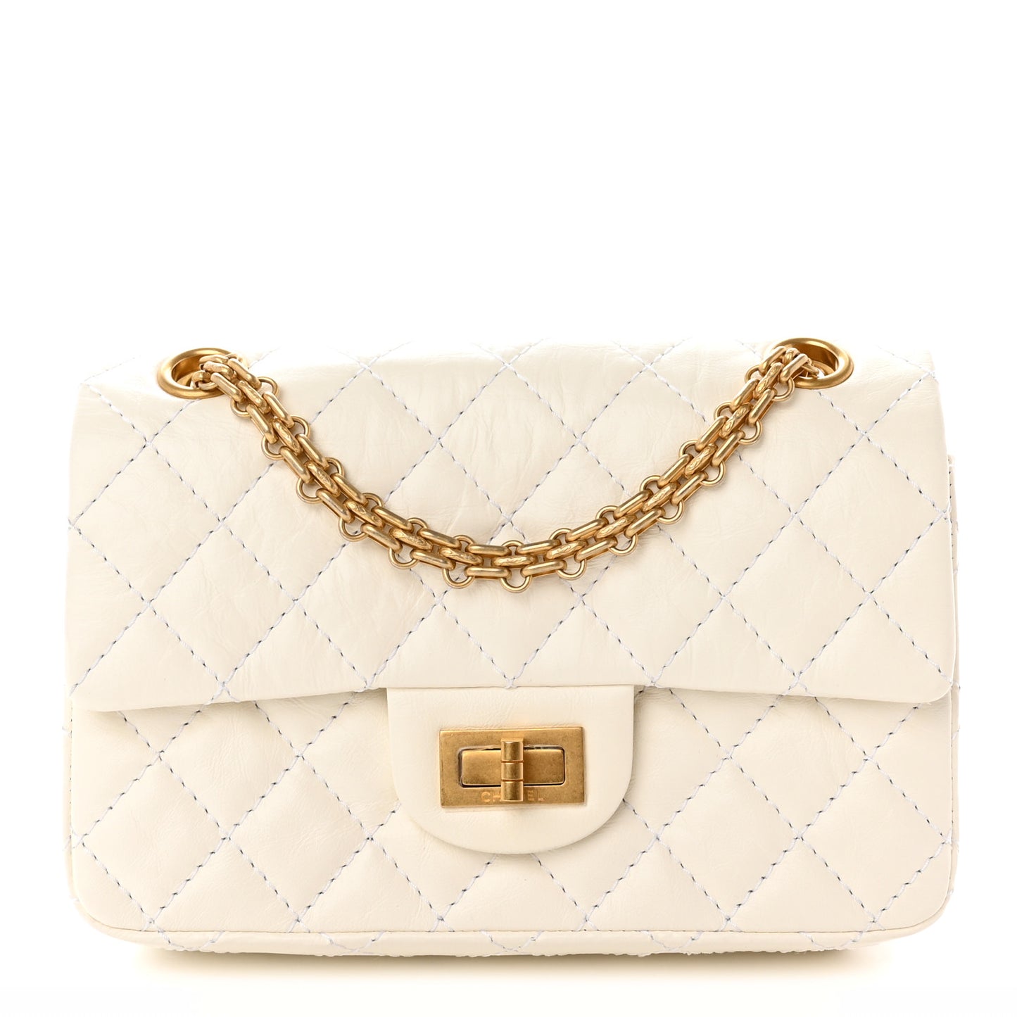 Aged Calfskin Quilted 2.55 Reissue Mini Flap White