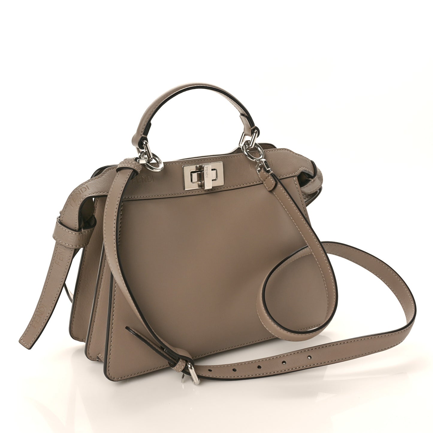 Vitello Seta Shiny Nappa Logo Embossed Laces Small Peekaboo I SEE U Satchel Tortora