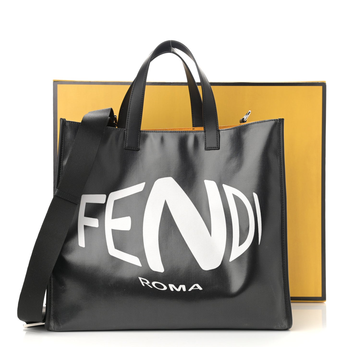 X SARAH COLEMAN Coated Canvas FF Fish Eye Logo Shopping Tote Black White
