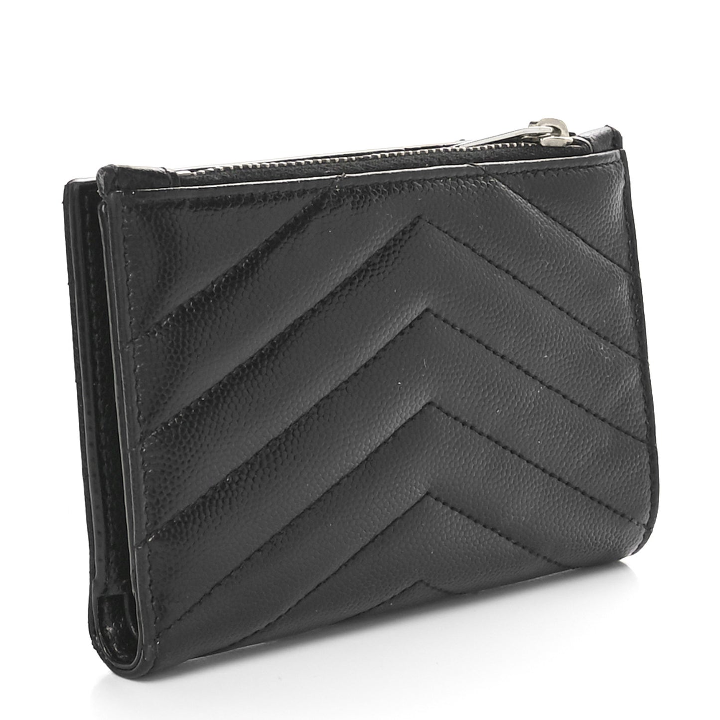 Grain De Poudre Matelasse Chevron Monogram Zipped Two-Part Wallet Black