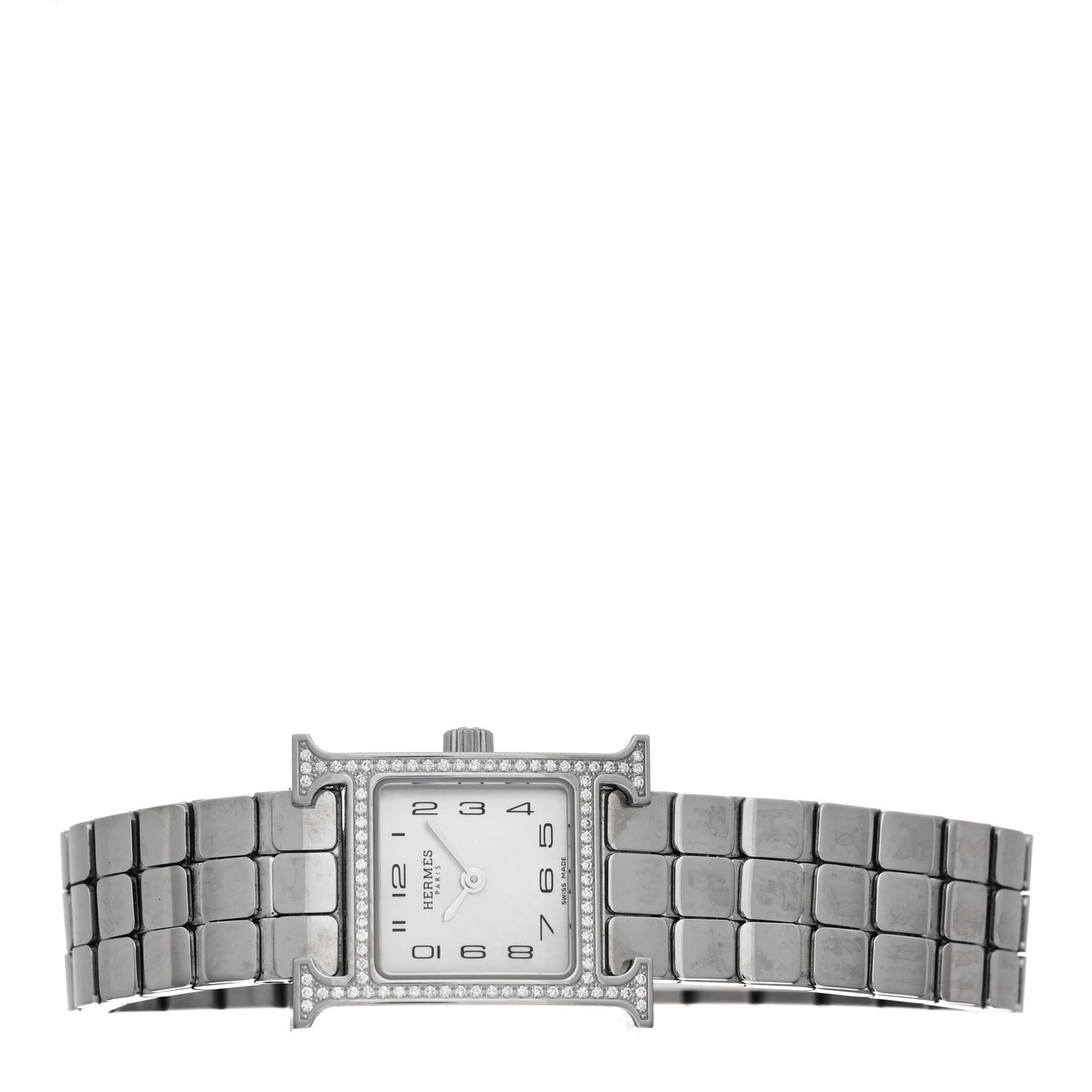 Stainless Steel Diamond Bezel Mother of Pearl 17.2mm Heure H Hour Quartz Watch