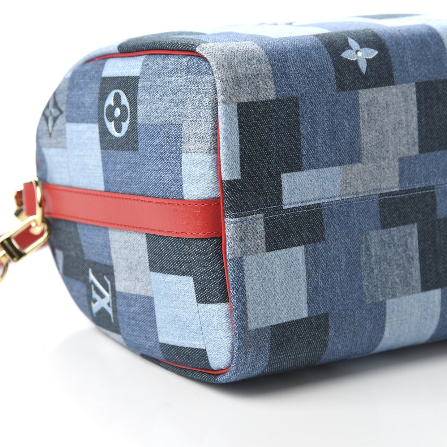 Denim Damier Monogram Patchwork Speedy Bandouliere 30 Blue Rouge