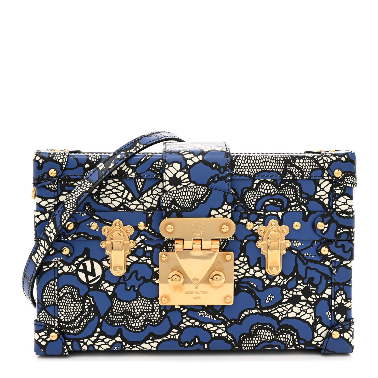 Calfskin Lace Flower Inlay Petite Malle Navy Black