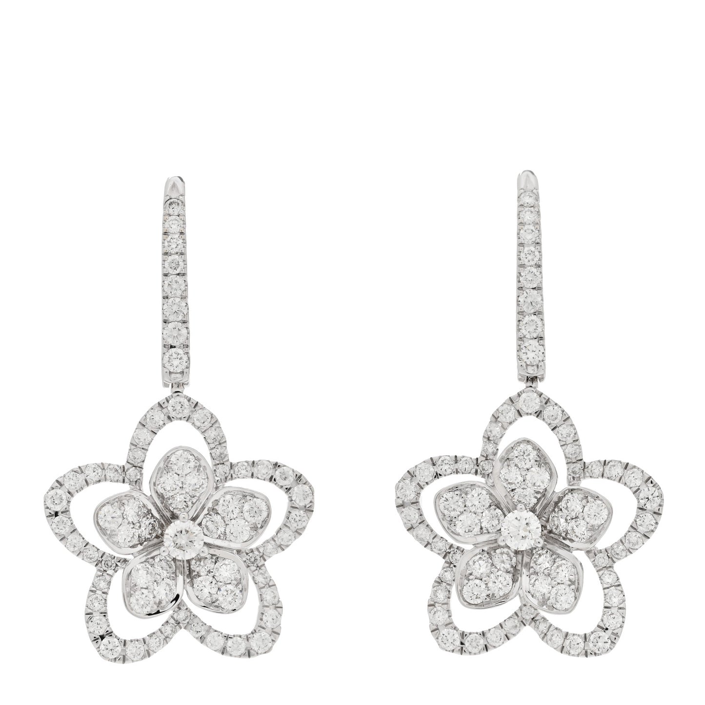 18K White Gold Diamond Wild Flower Drop Earrings