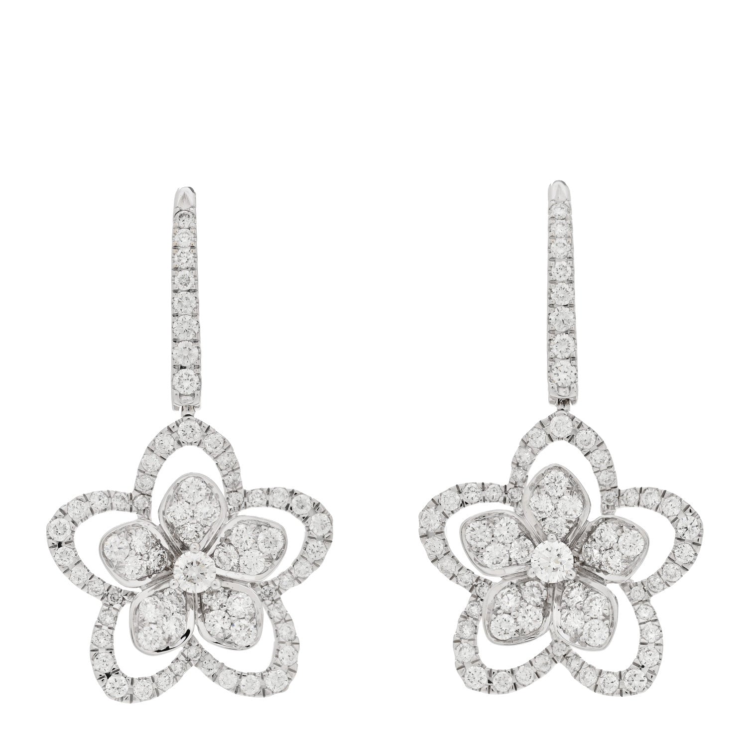 Graff 18K White Gold Diamond Wild Flower Drop Earrings 1 of 6