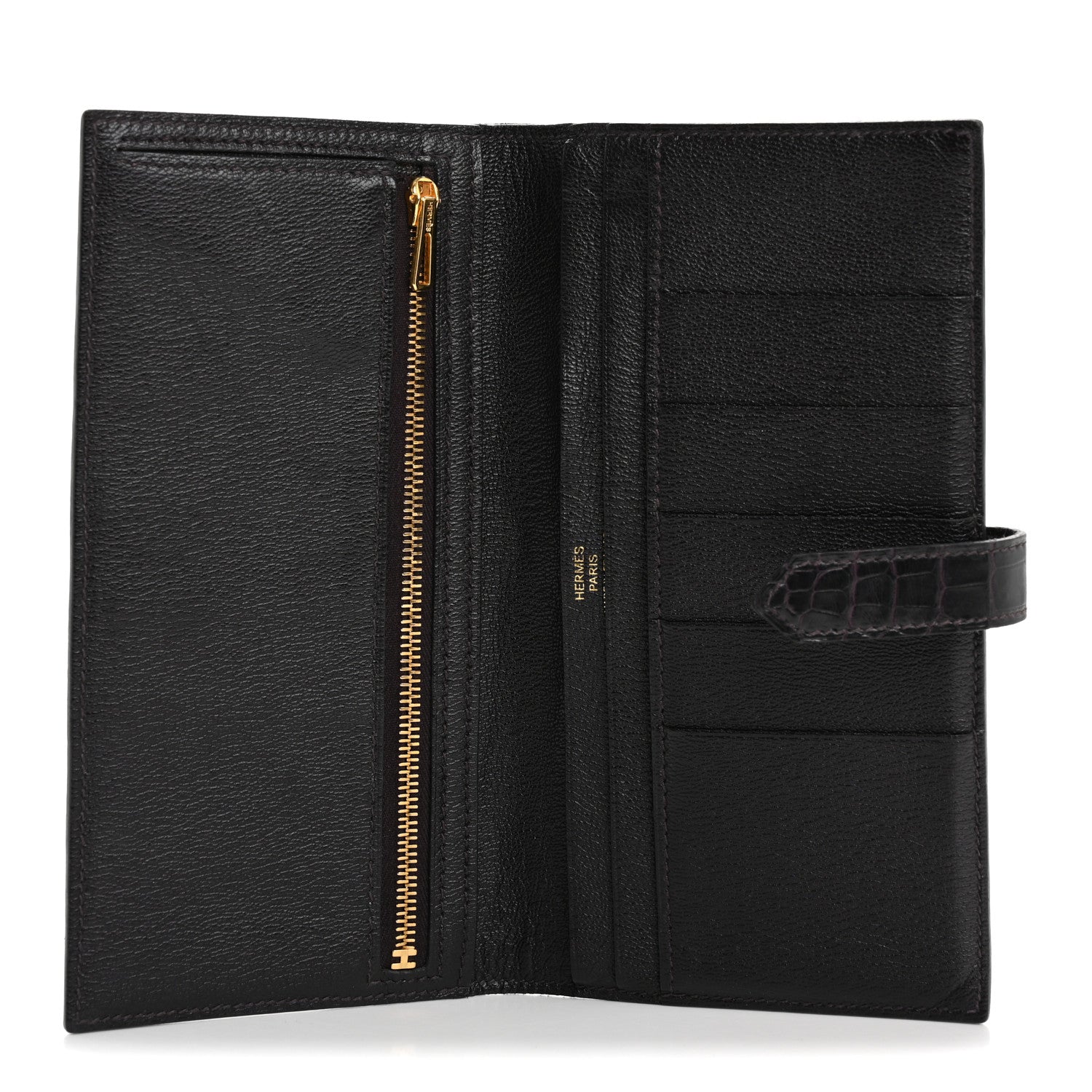 Hermes Shiny Alligator Bearn Gusset Wallet Aubergine 5 of 12