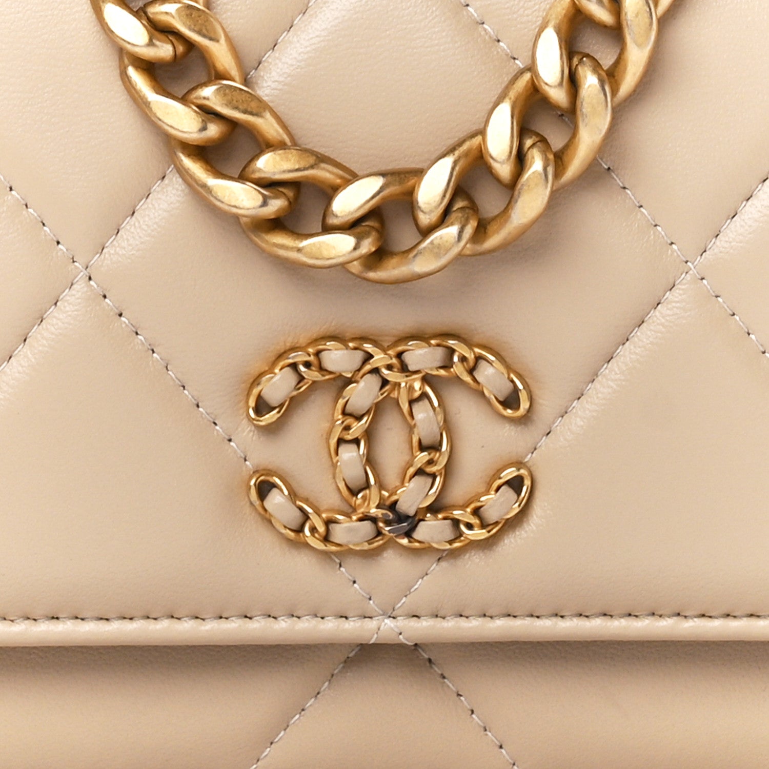Chanel Lambskin Quilted Chanel 19 Wallet On Chain WOC Beige 9 of 12