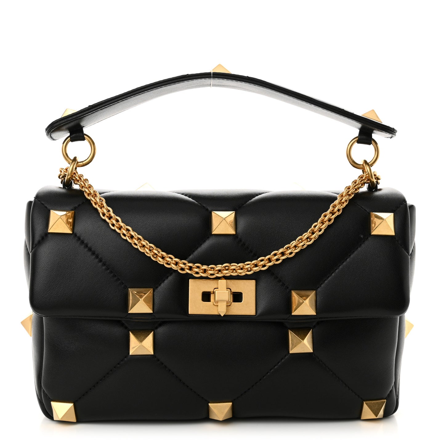 Nappa Large Roman Stud Shoulder Bag Black
