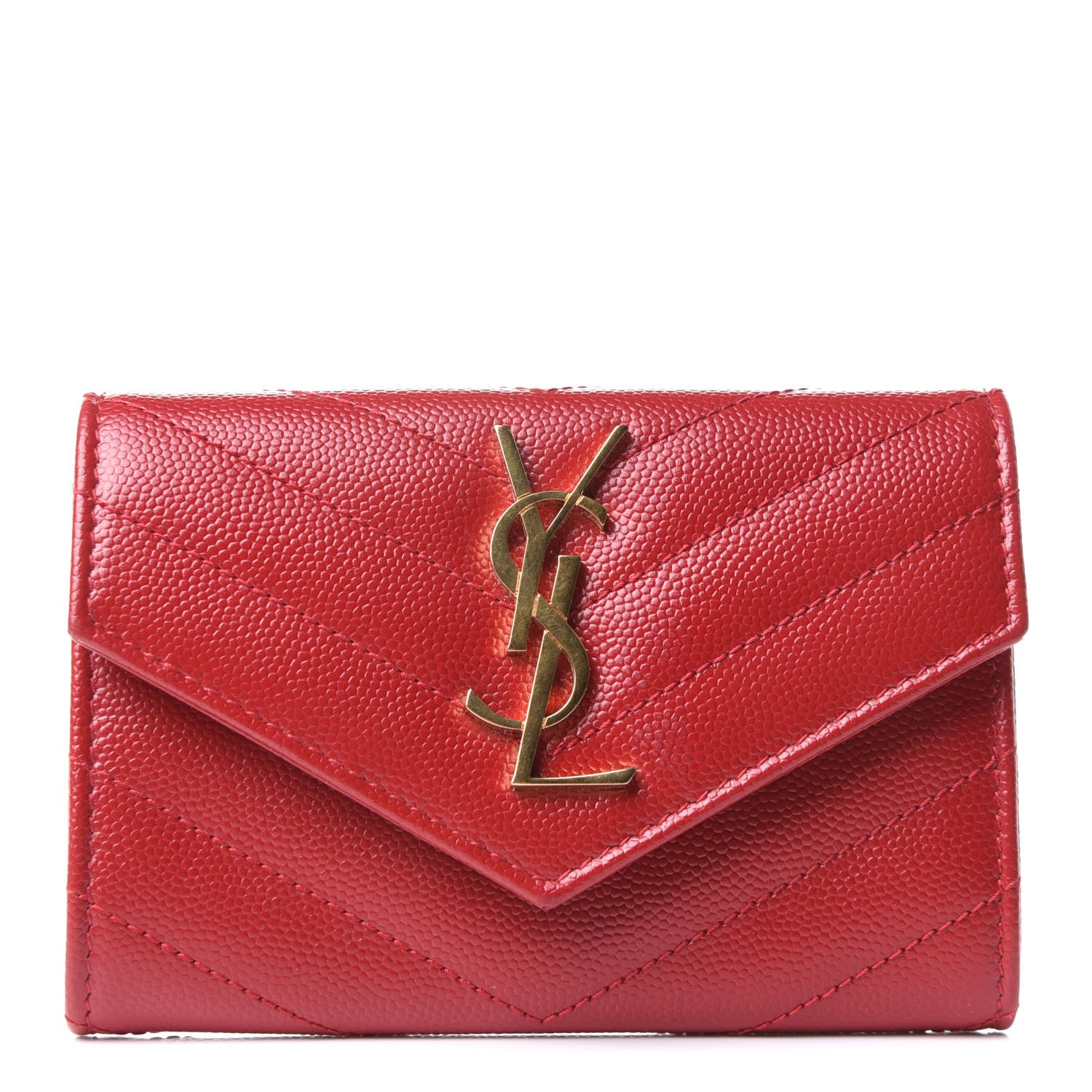 Saint Laurent Grain De Poudre Matelasse Chevron Small Monogram Envelope Wallet Rouge Eros 1 of 8