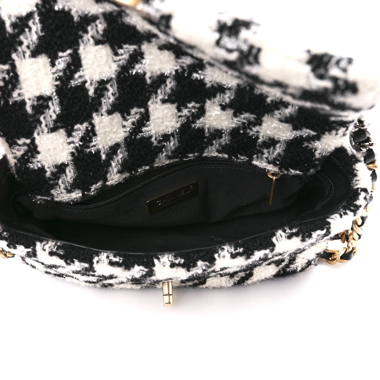 Chanel Tweed Quilted Medium Chanel 19 Flap Black Ecru White 5 of 11