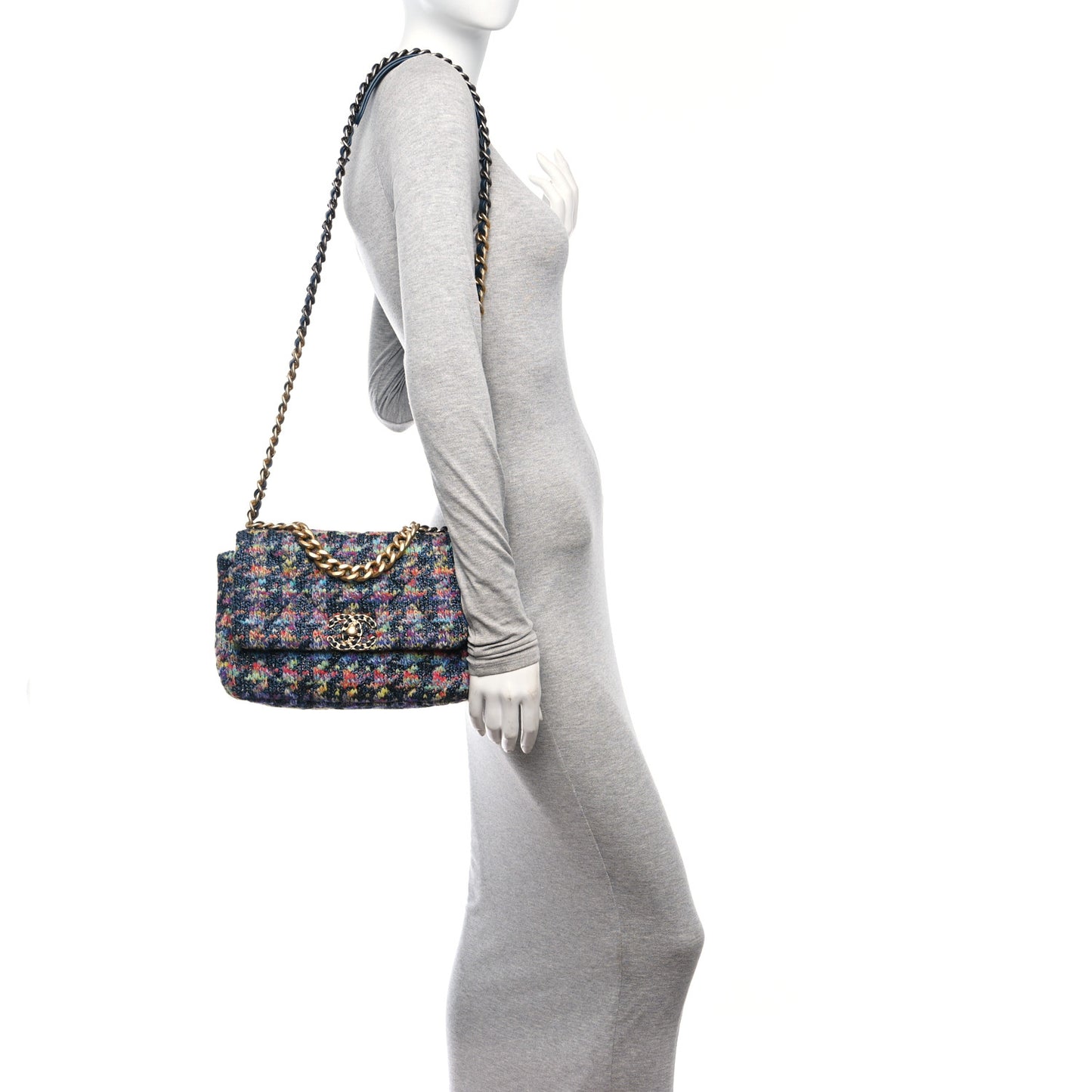 Tweed Quilted Medium Chanel 19 Flap Dark Multicolor