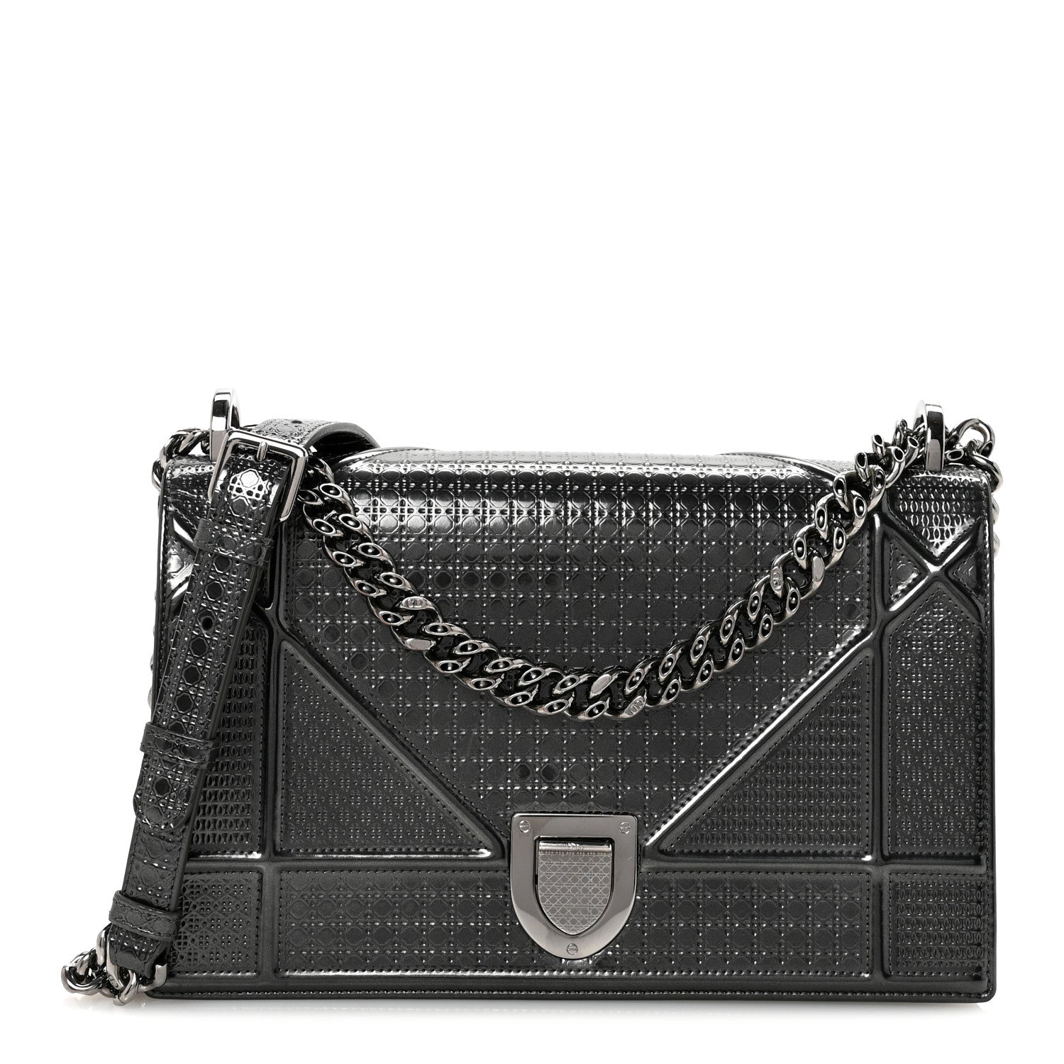 Christian Dior Metallic Patent Micro-Cannage Medium Diorama Flap