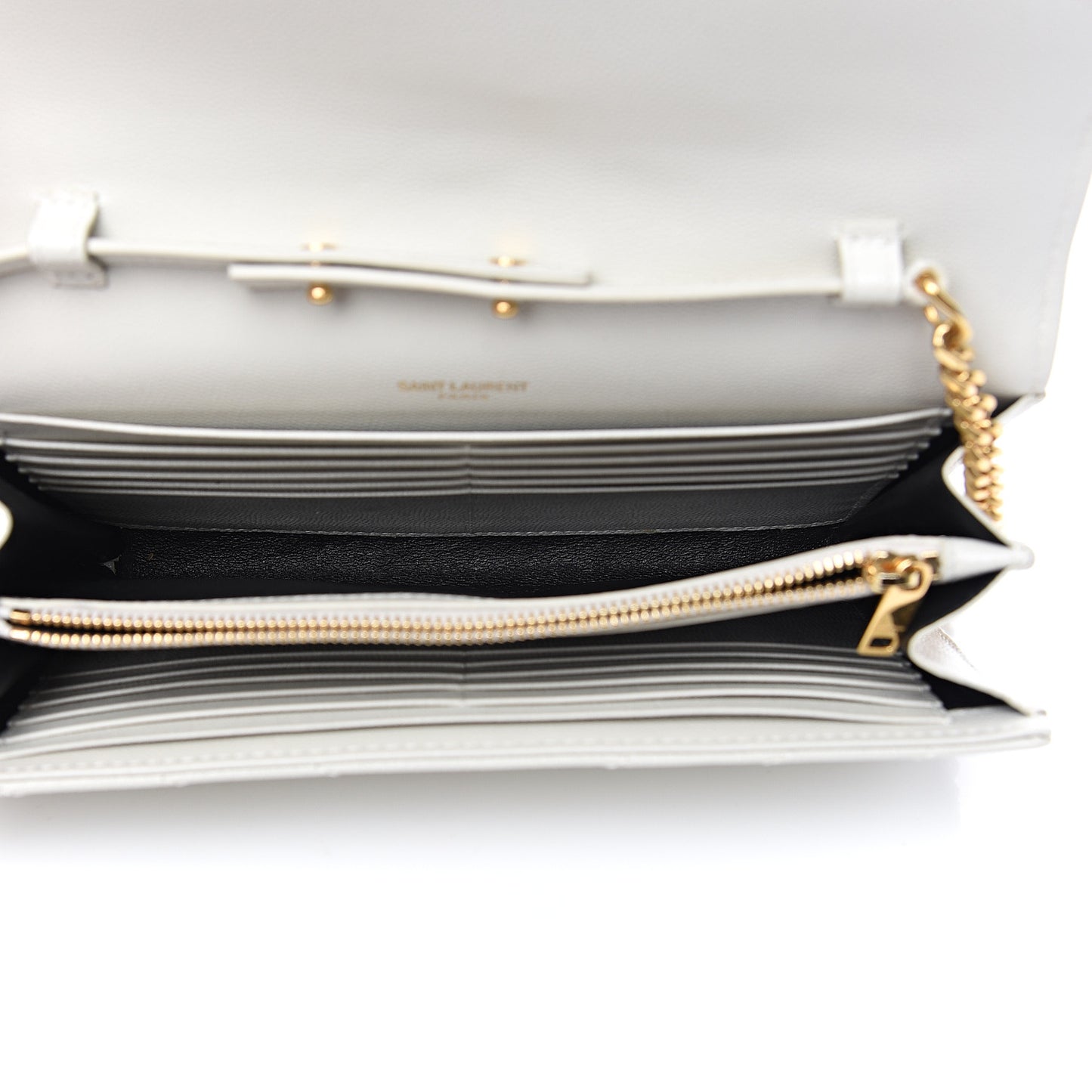 Grain De Poudre Matelasse Chevron Monogram Chain Wallet Cream