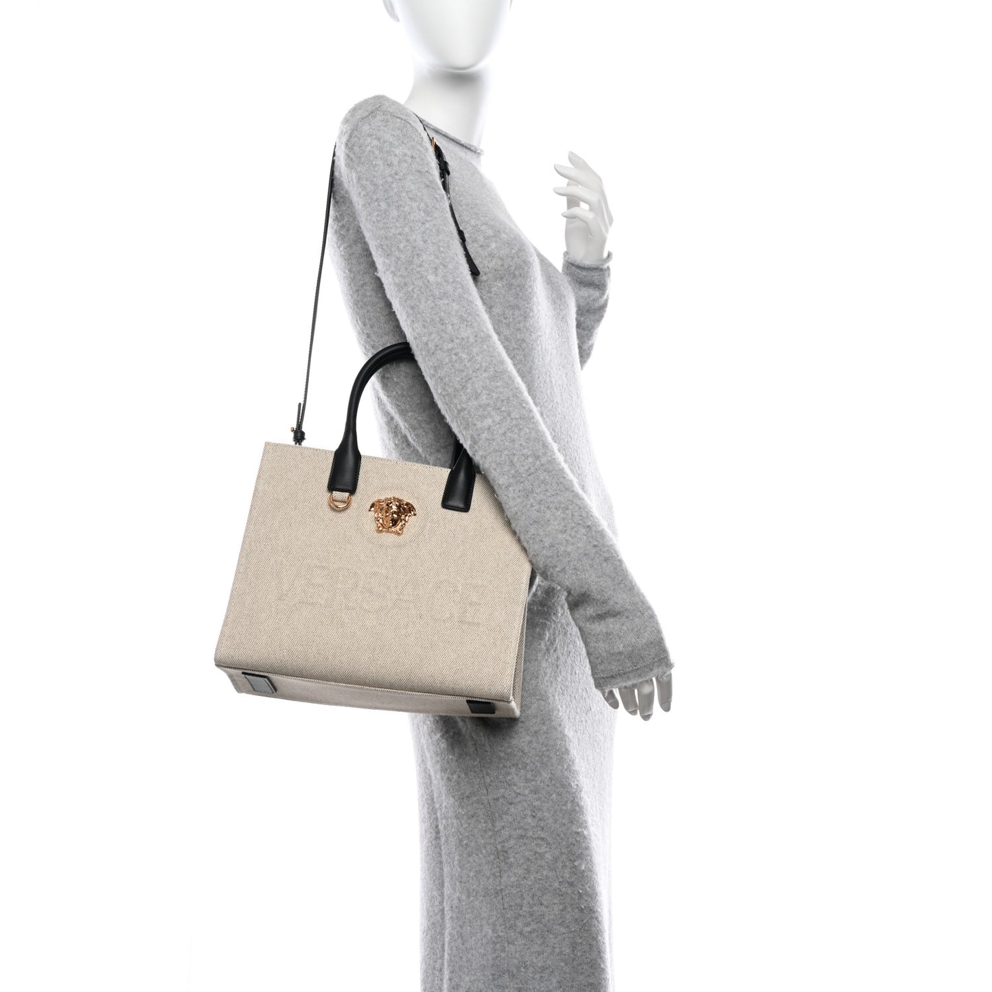 Canvas Calfskin La Medusa Small Tote Beige