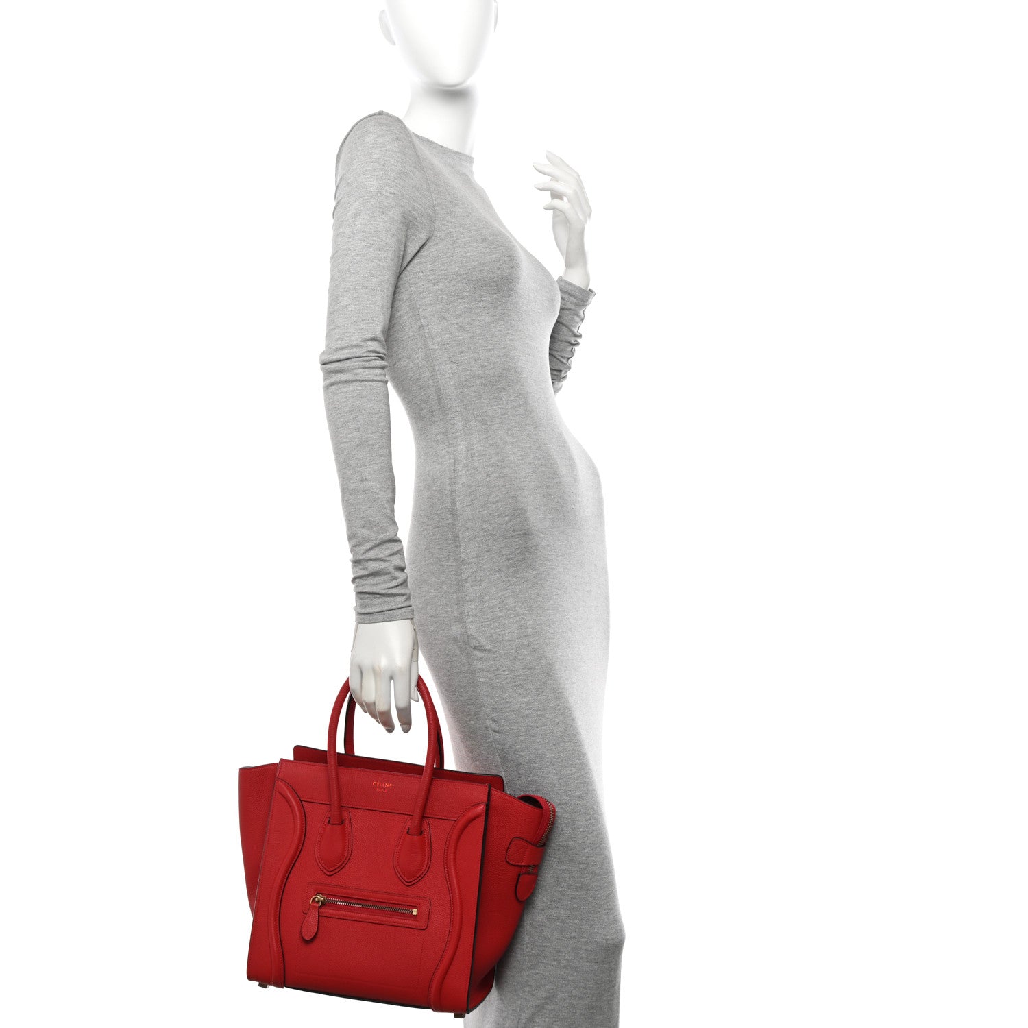 Celine Drummed Calfskin Micro Luggage Red 2 of 10