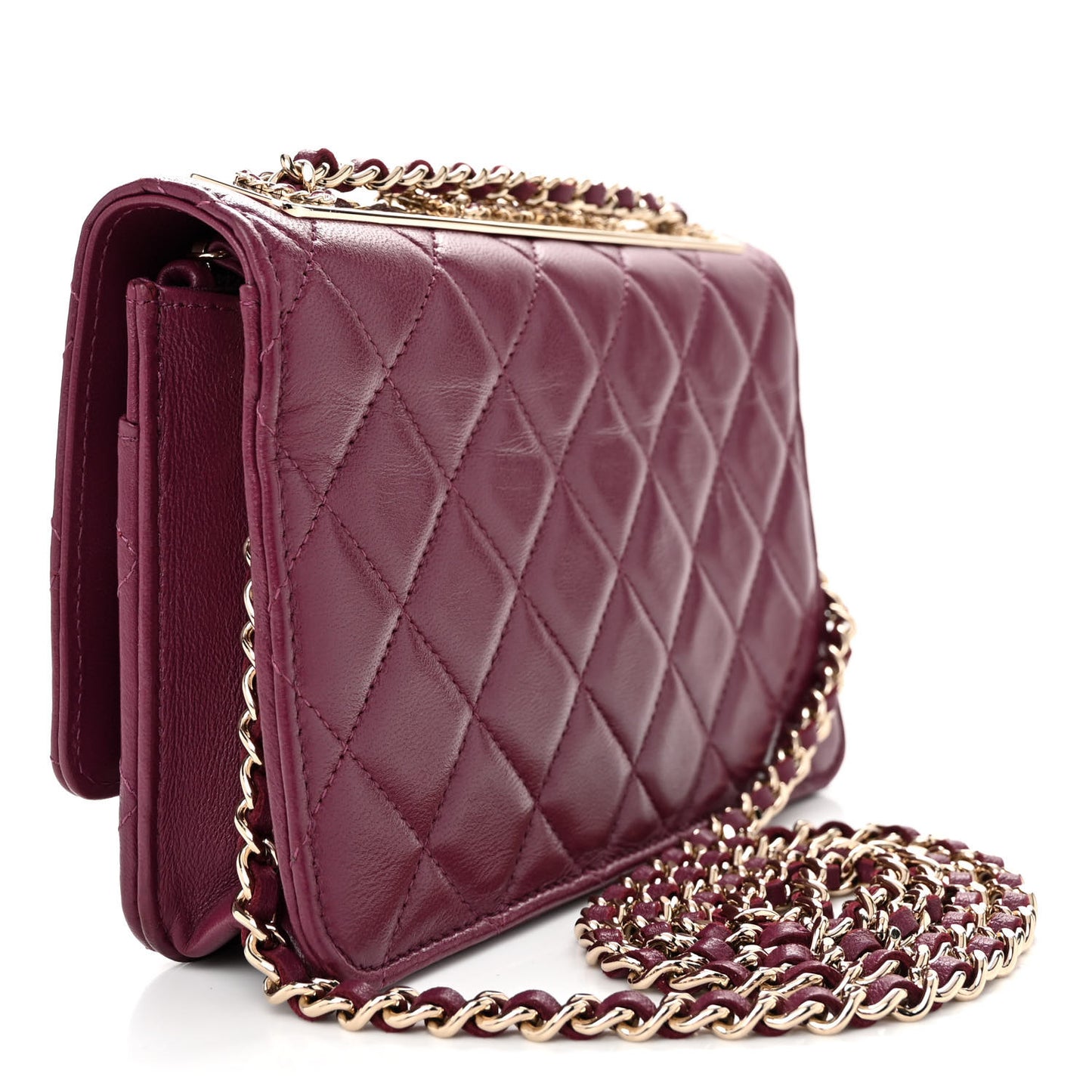 Lambskin Quilted Trendy Chain CC Wallet On Chain WOC Purple