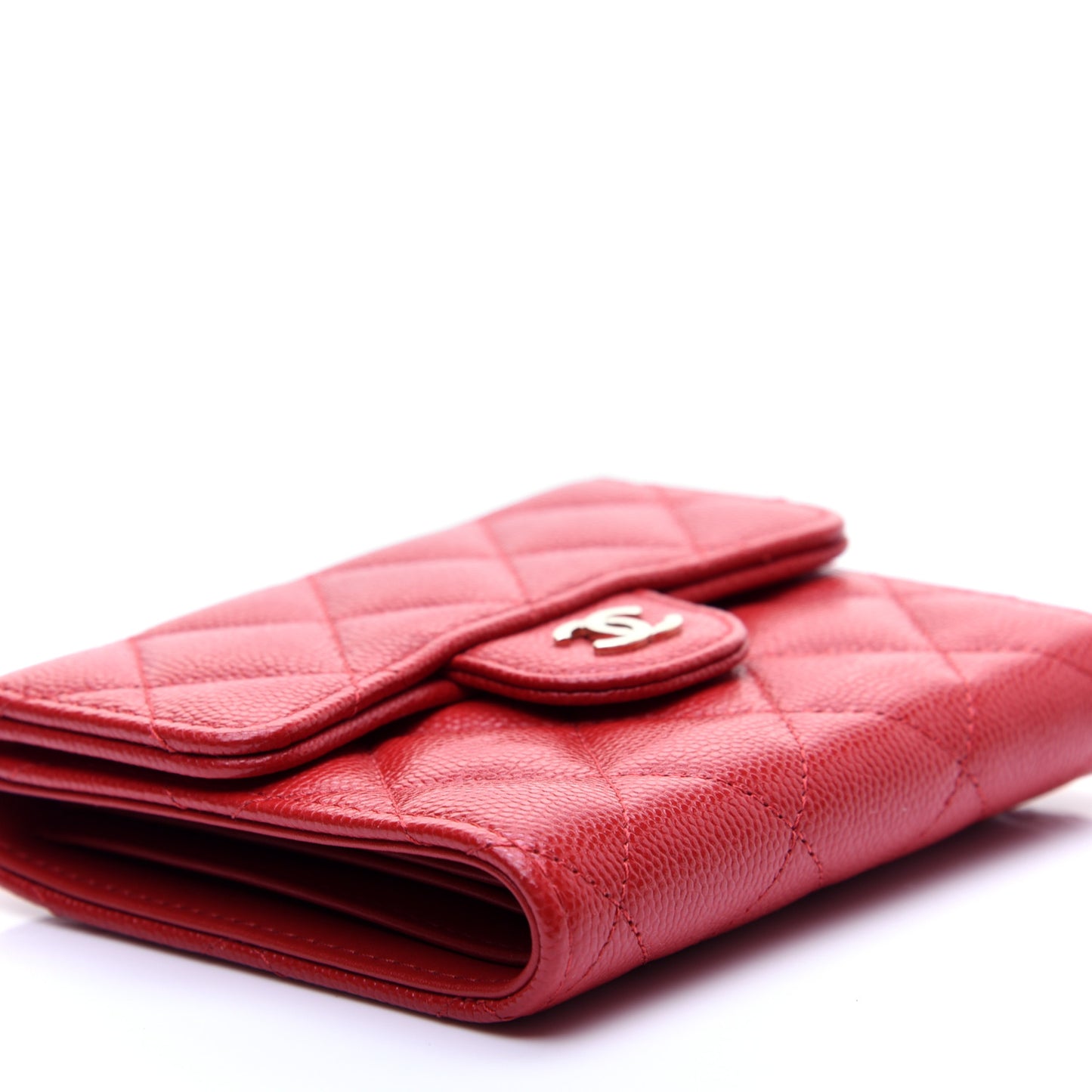 Caviar Quilted Small Flap Wallet Red