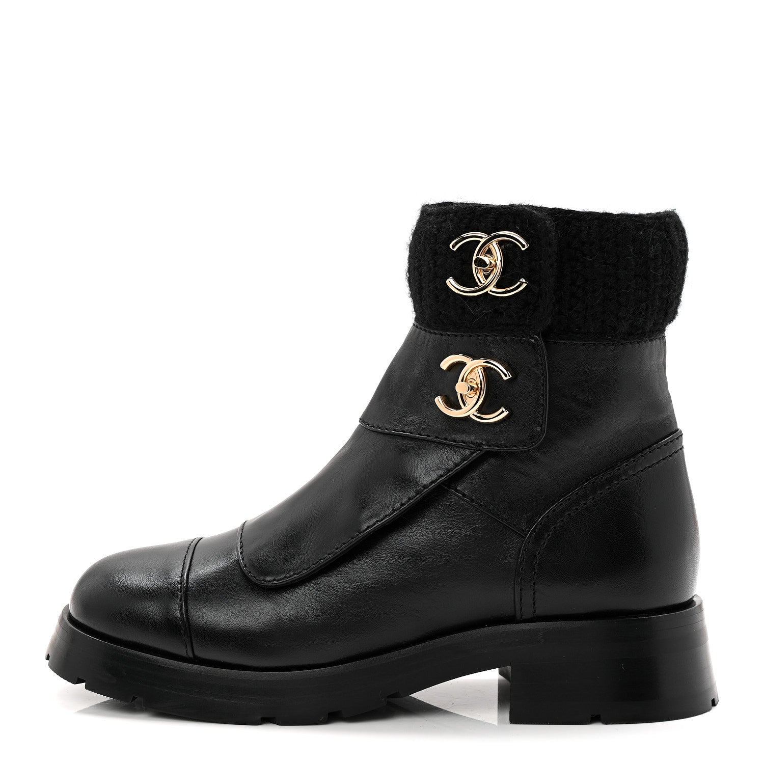 Chanel Calfskin Knit CC Short Boots 38 Black 1874095 – FASHIONPHILE