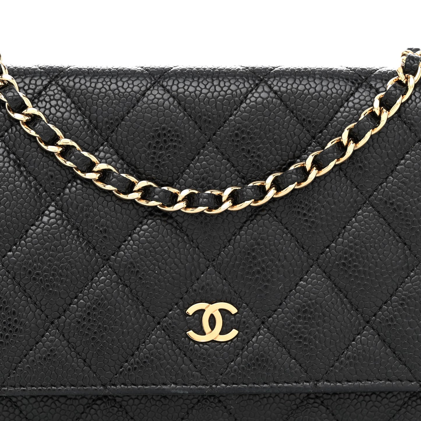 Caviar Quilted Wallet on Chain WOC Black