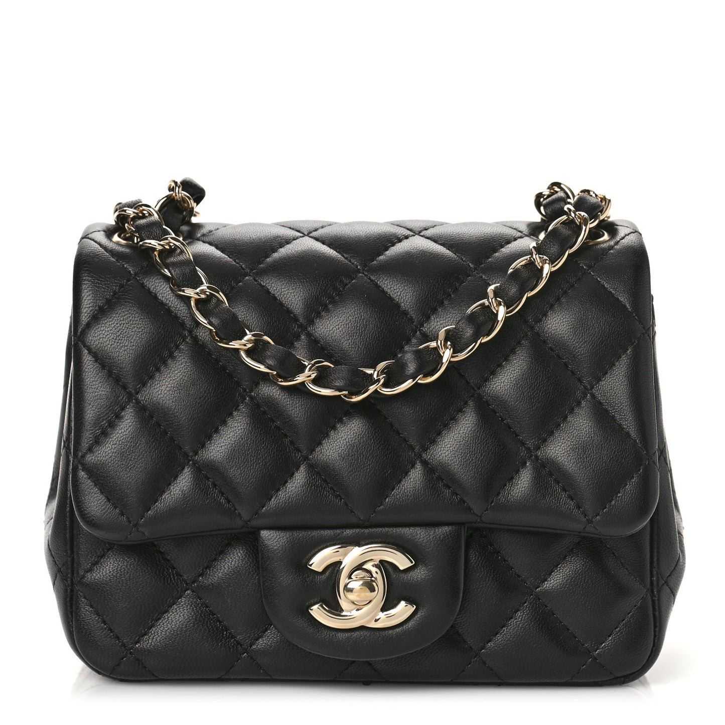 Lambskin Quilted Mini Square Flap Black