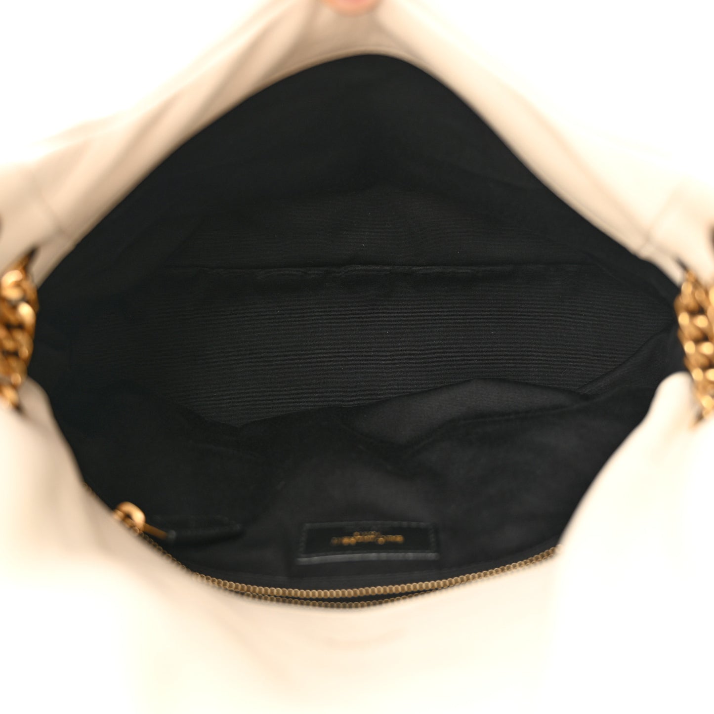 SAINT LAURENT Lambskin Quilted Medium Loulou Puffer Monogram Chain Satchel Crema Soft