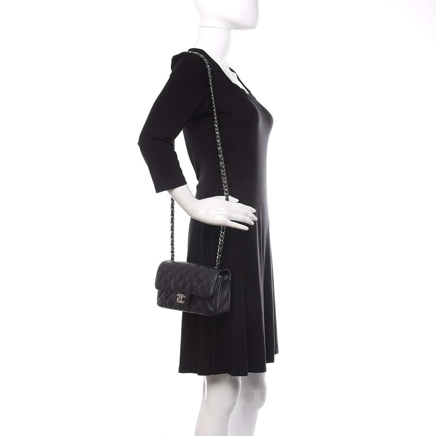 Calfskin Quilted Mini Rectangular Flap Black