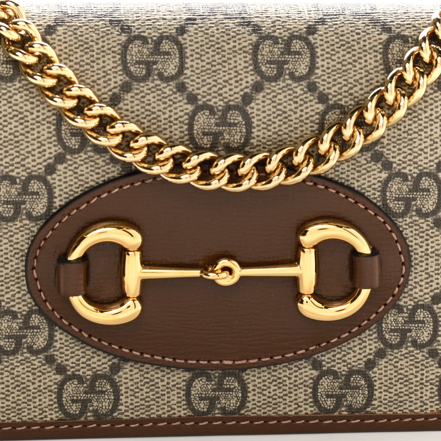 GG Supreme Monogram Azalea Calfskin Horsebit 1955 Wallet On Chain Beige Ebony Brown Sugar