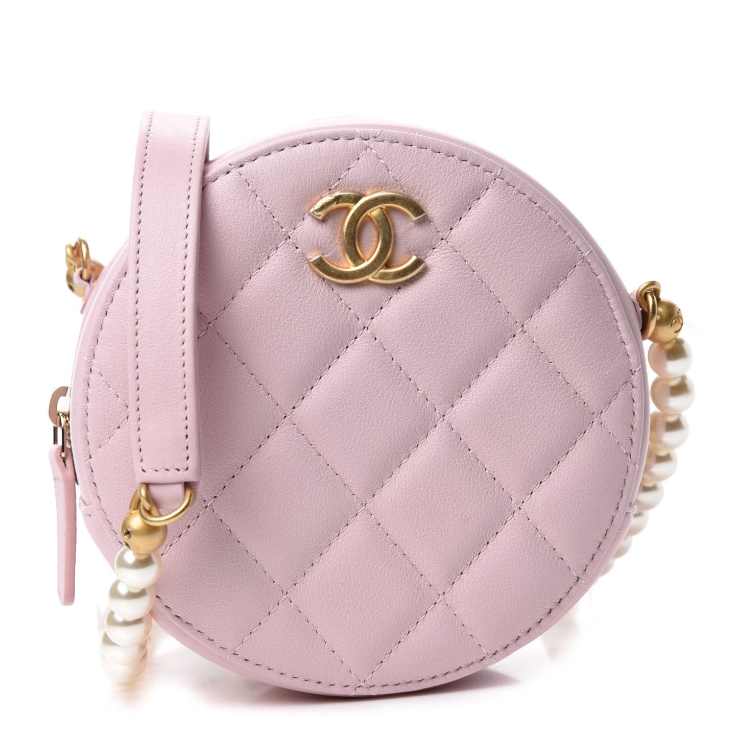 Calfskin Quilted Pearl Round Clutch With Chain Light Pink